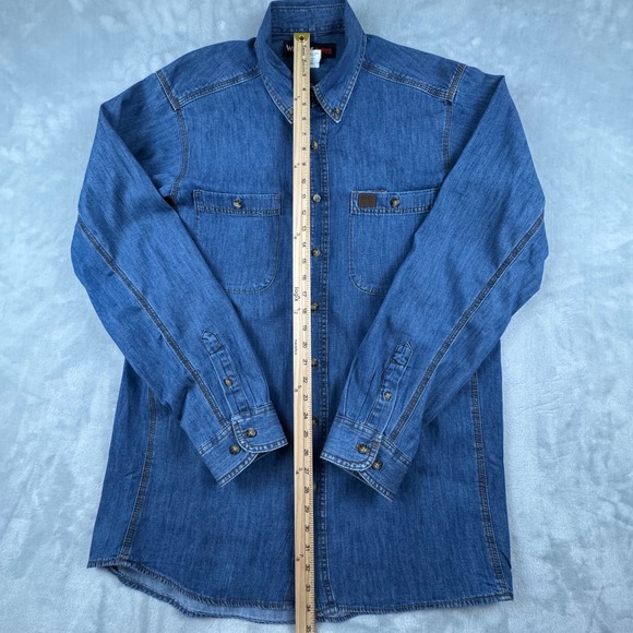 Wrangler Western Cowboy Biggs Workwear Mens Long Sleeve‎ Denim Shirt Size LT - Picture 7 of 16